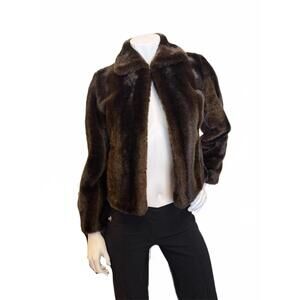 Ann Taylor LOFT Petite Faux Fur Jacket Brown Cropped Cozy Winter Size 2P